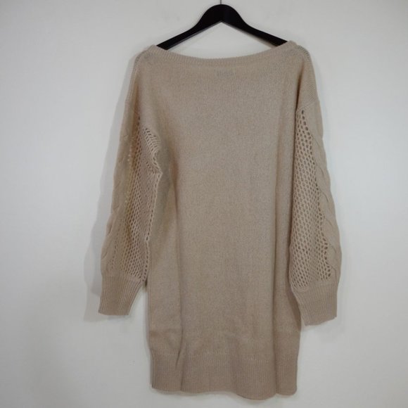 Naadam TUNIC DRESS Size M Sand Open Cable Knit Cashmere Merino Wool NEW $395 - Picture 9 of 11